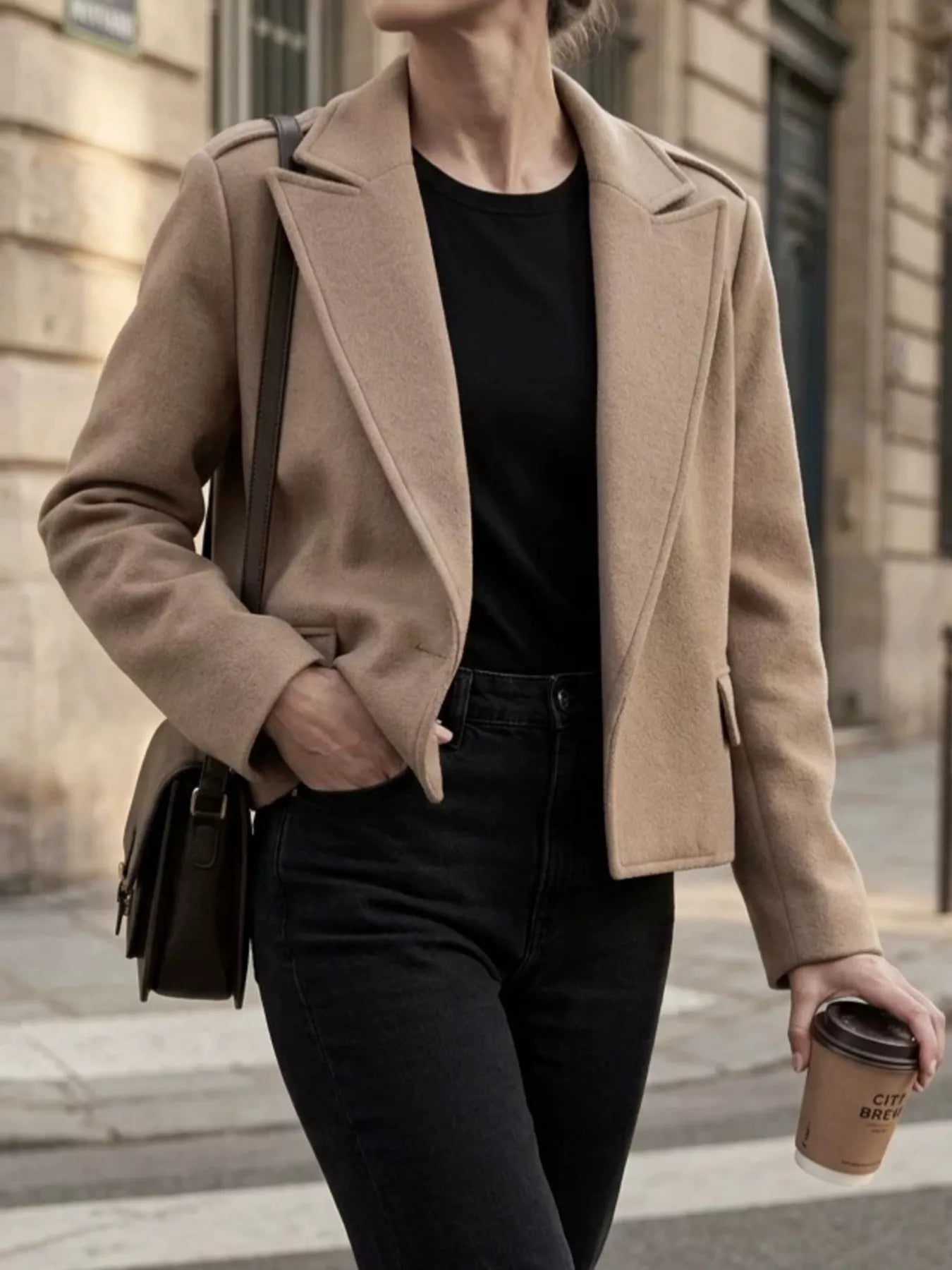 Lapel Collar Cropped Outerwear
