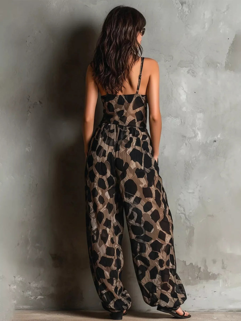 Leopard Front Tie Detail Wide-Leg Jumpsuit