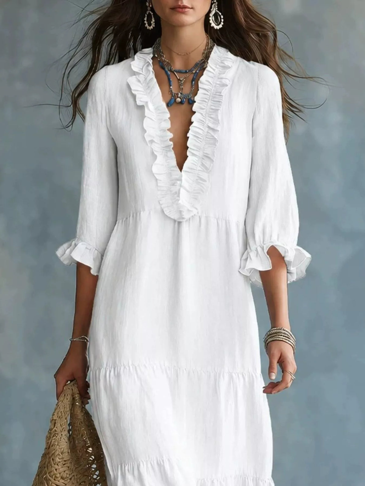 Ruffled V-Neck Tiered Maxi Dress