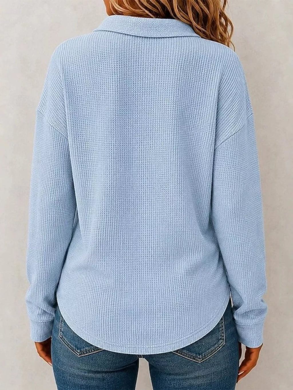 Full Size Waffle Knit Dropped Shoulder Polo Top Plus Size