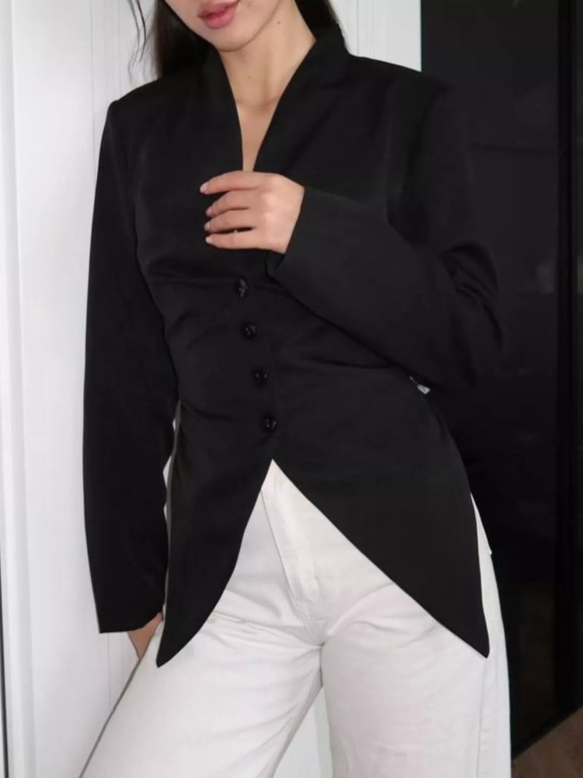 Slim-Fit Asymmetric Hem Blazer