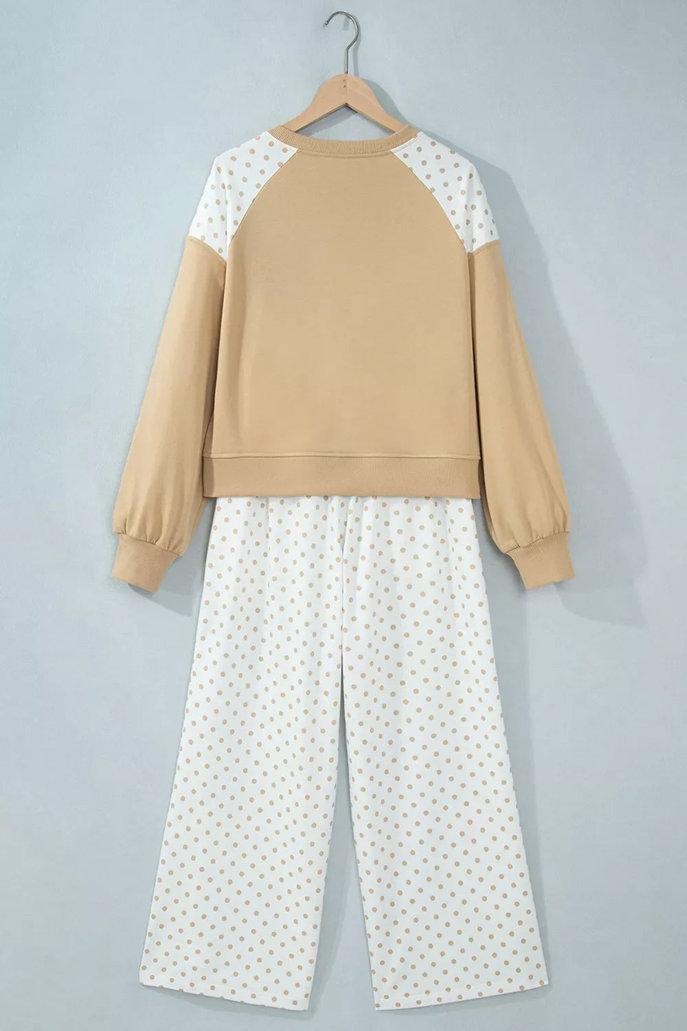 Polka Dot Patchwork Colorblock Long Sleeve Casual Two Piece Pants Set