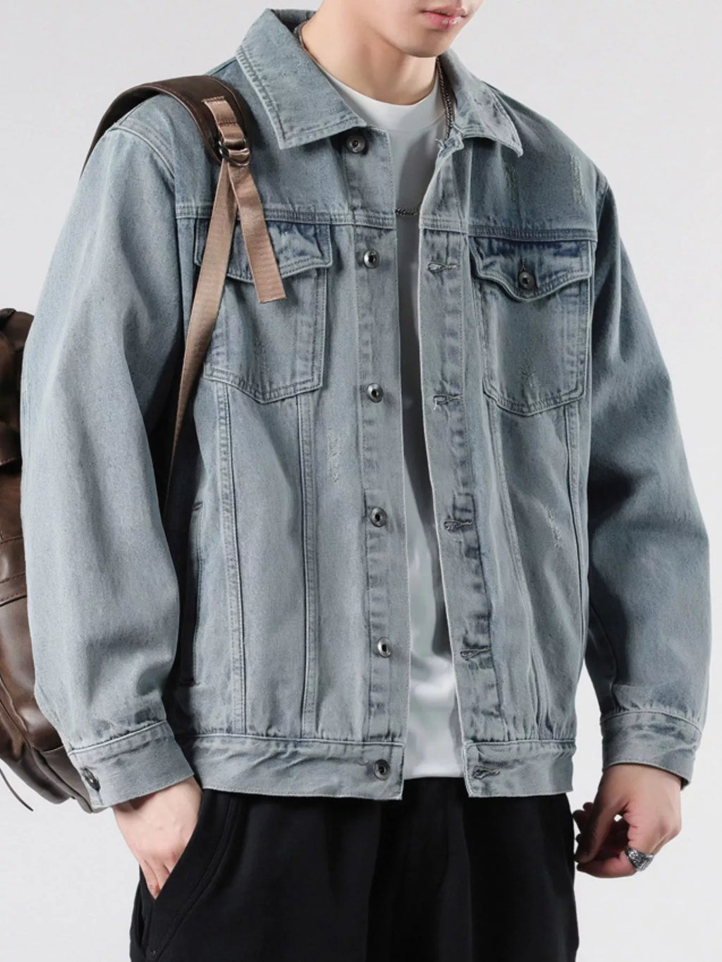 Men's Plus Size Vintage Wash Button Up Denim Jacket
