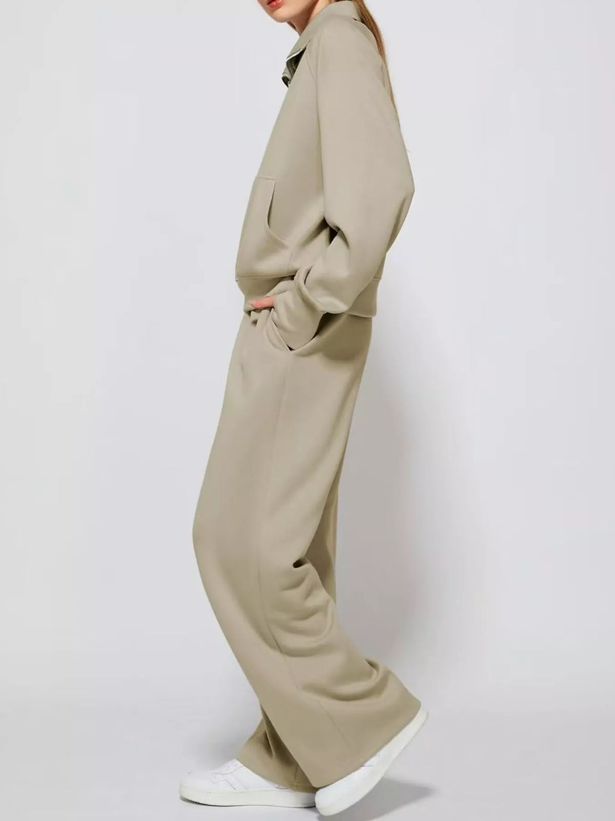 Half-Zip Sweatshirt and Wide-Leg Pants Set