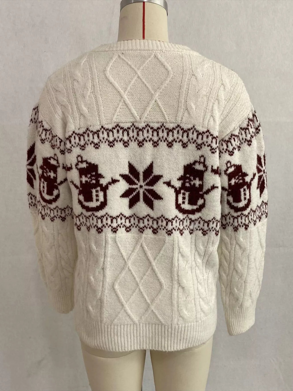 Christmas Snowman Pattern Cable Knit Sweater