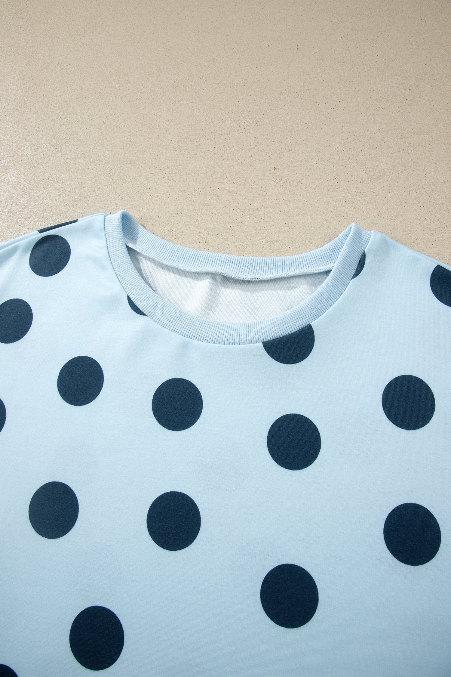 Sky Blue Polka Dot Print Loose Tee Drawstring Elastic Waist Short Set