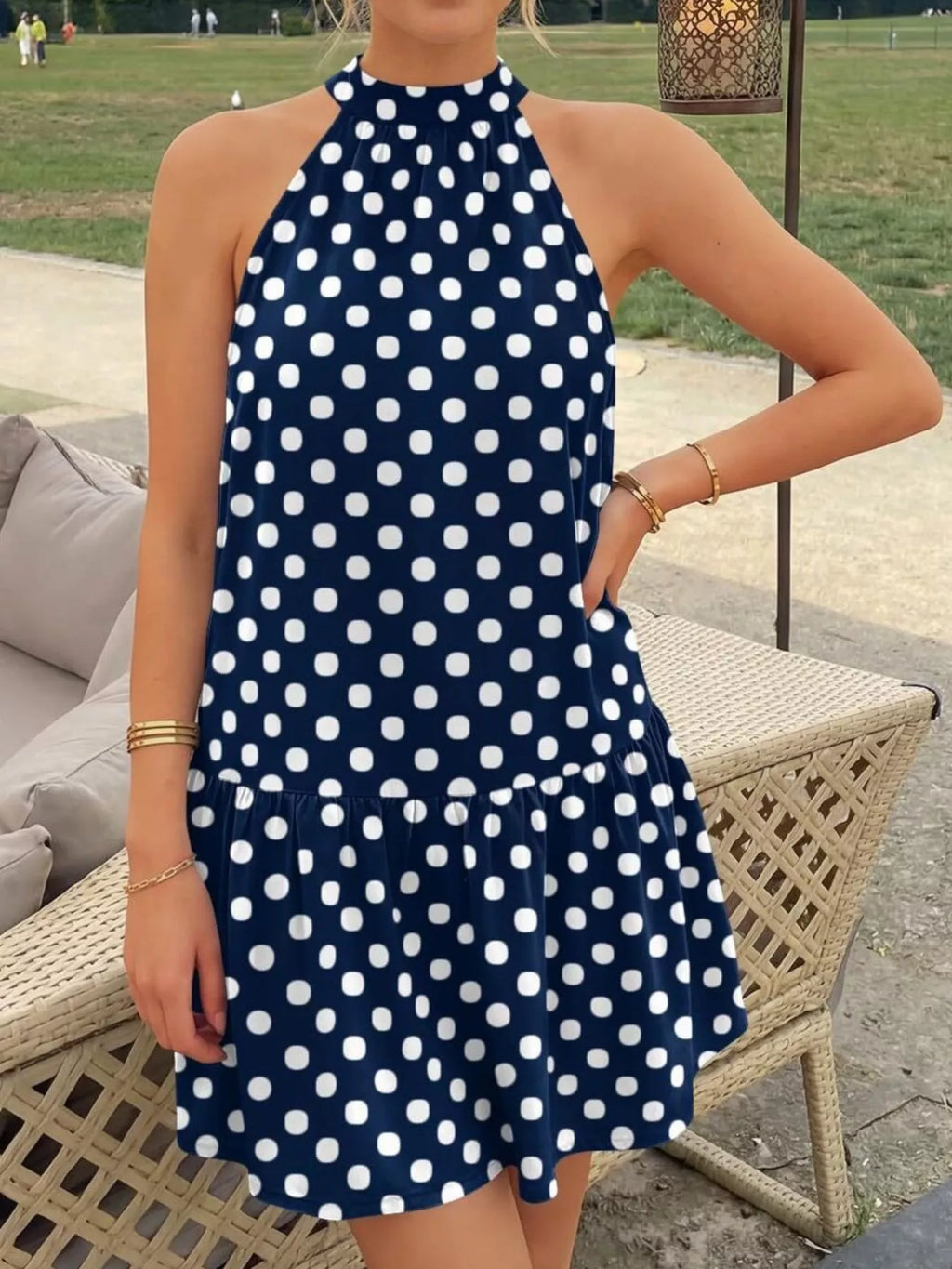 Polka Dot Halter Neck Mini Dress