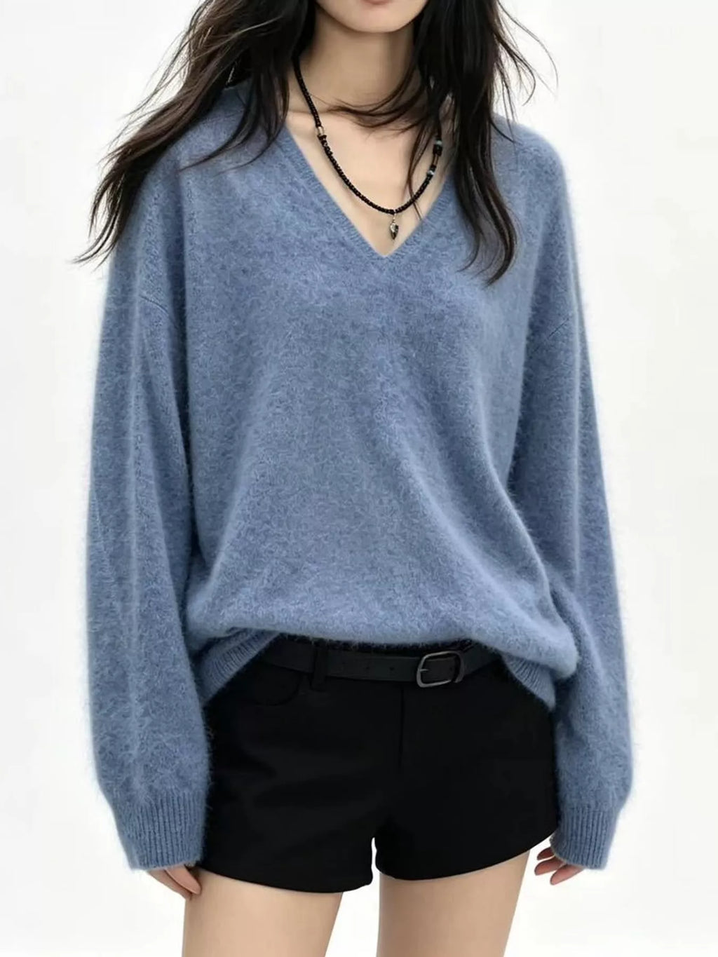 V-Neck Dropped Shoulder Sweater