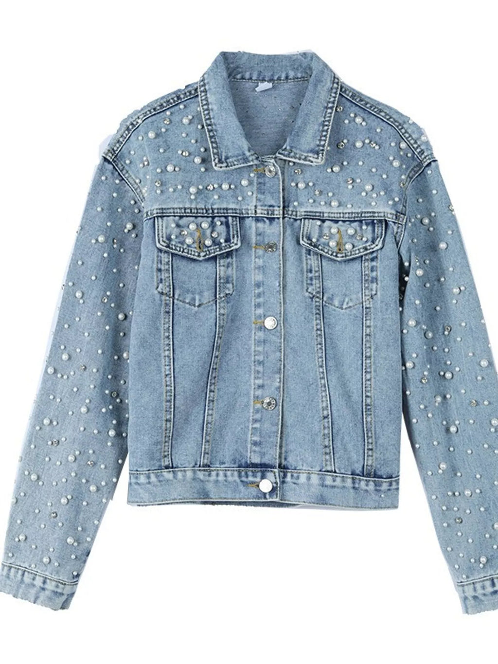 Pearl Detail Button Up Denim Jacket
