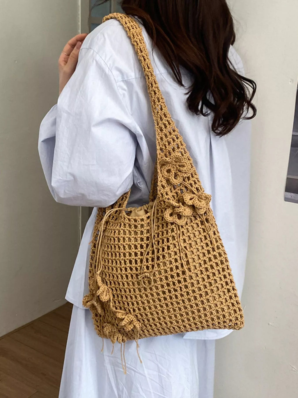 Crochet Flower Hobo Shoulder Bag