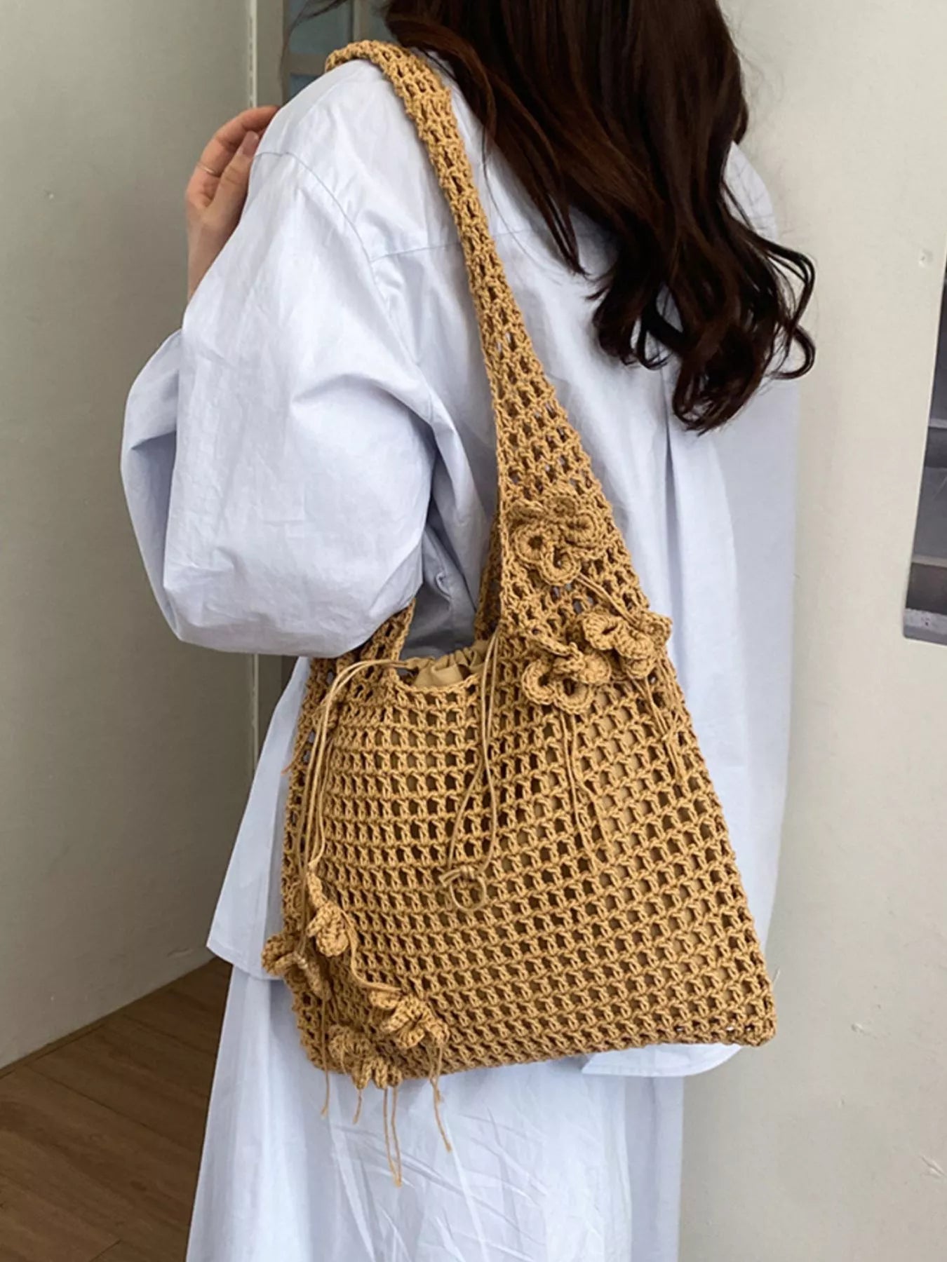 Crochet Flower Hobo Shoulder Bag