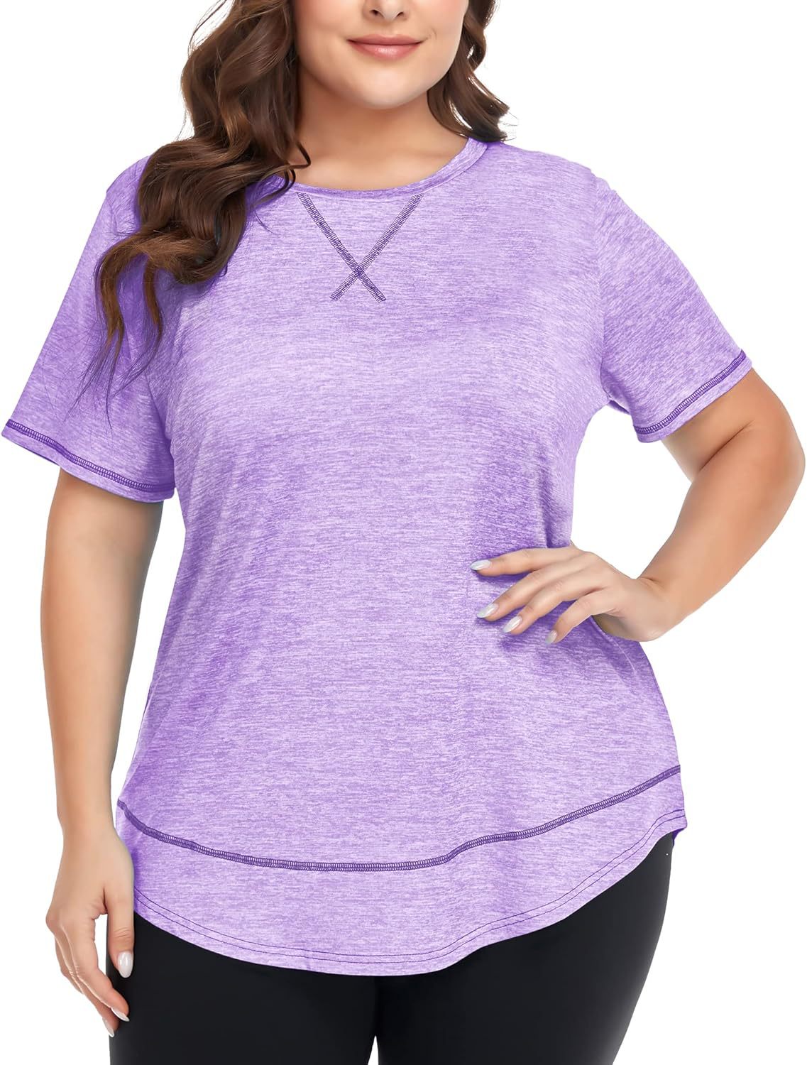 2026 Plus Size Women's Summer Sports Short Sleeve Breathable T Shirt Yoga & Fitness Quick Dry Cationic Top