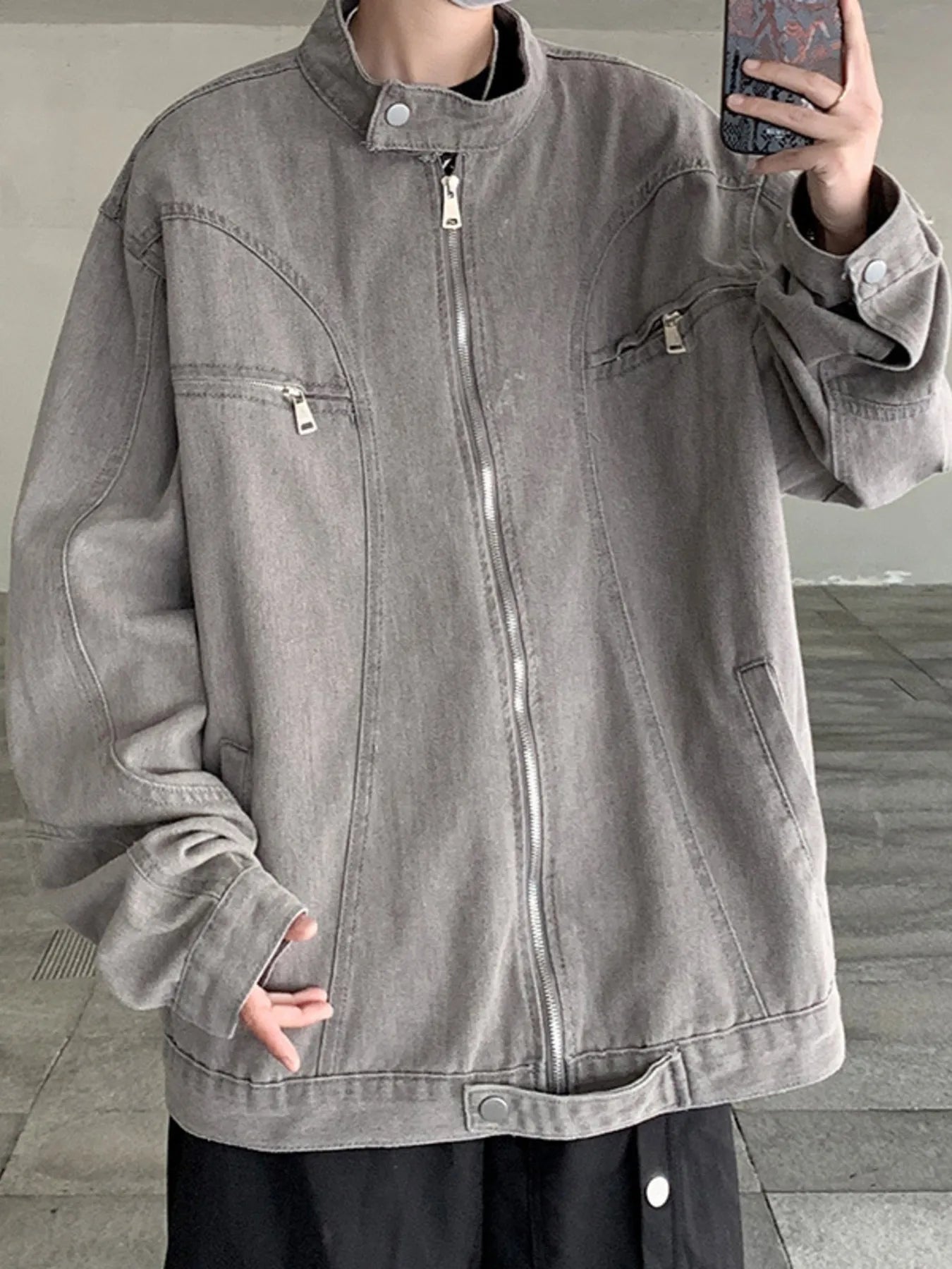 Men's Plus Size Zip Up Oversized Denim Jacket