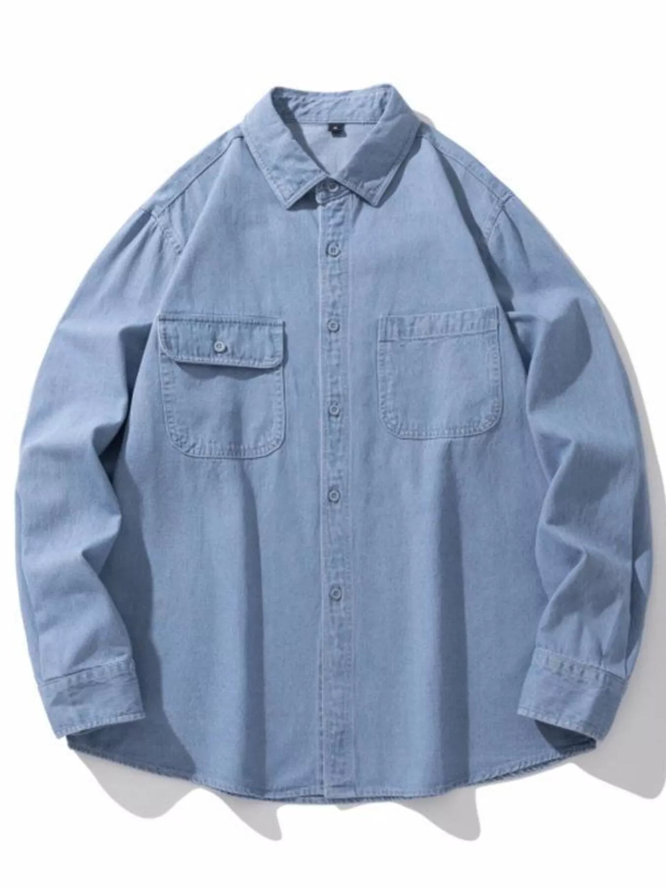 Men's Plus Size Button Up Long Sleeve Denim Shirt