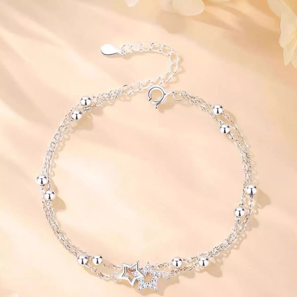 925 Sterling Silver Zircon Star Chain Bracelet