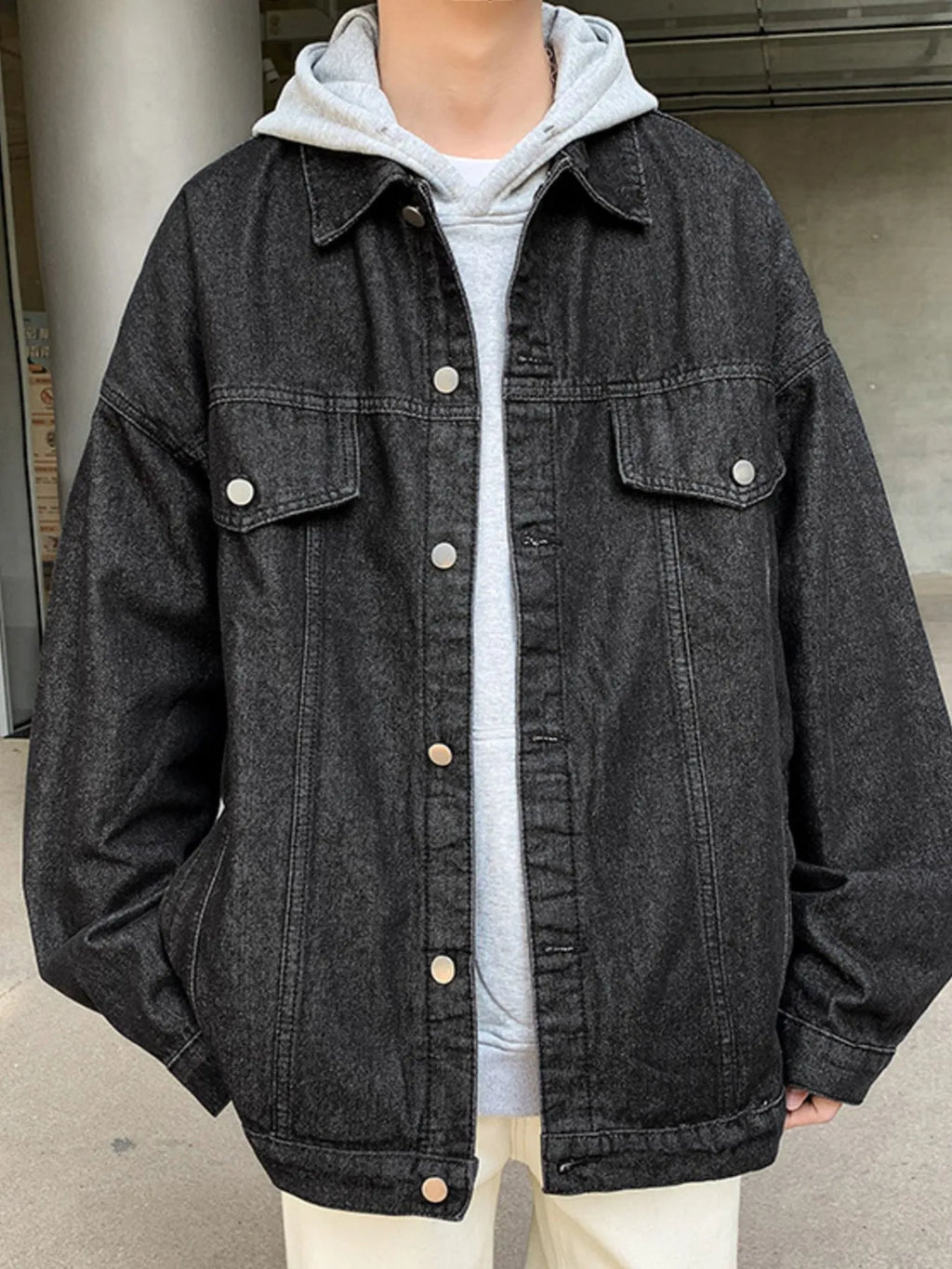 Men's Full Size Button Up Long Sleeve Denim Jacket Plus Size