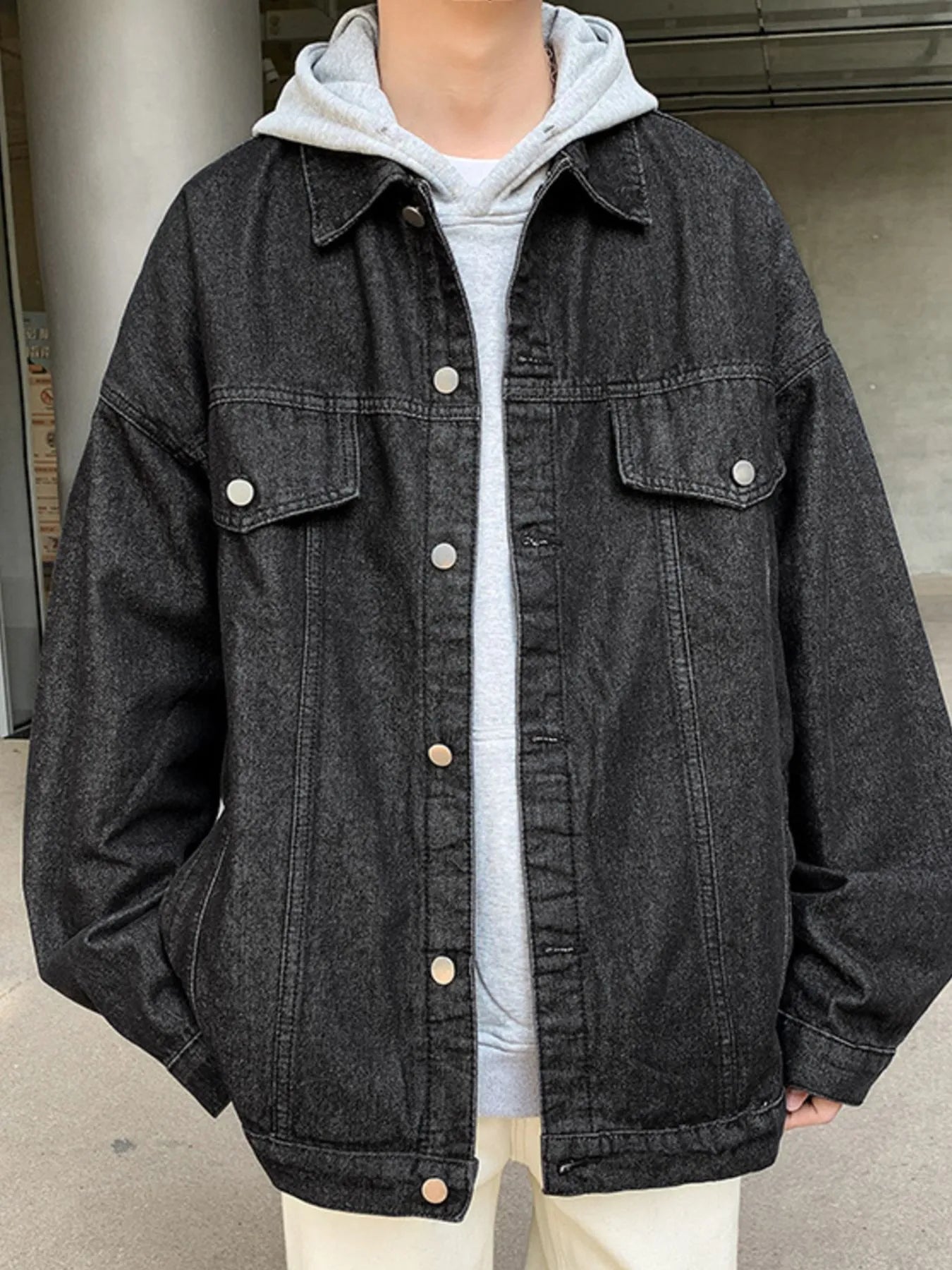 Men's Full Size Button Up Long Sleeve Denim Jacket Plus Size