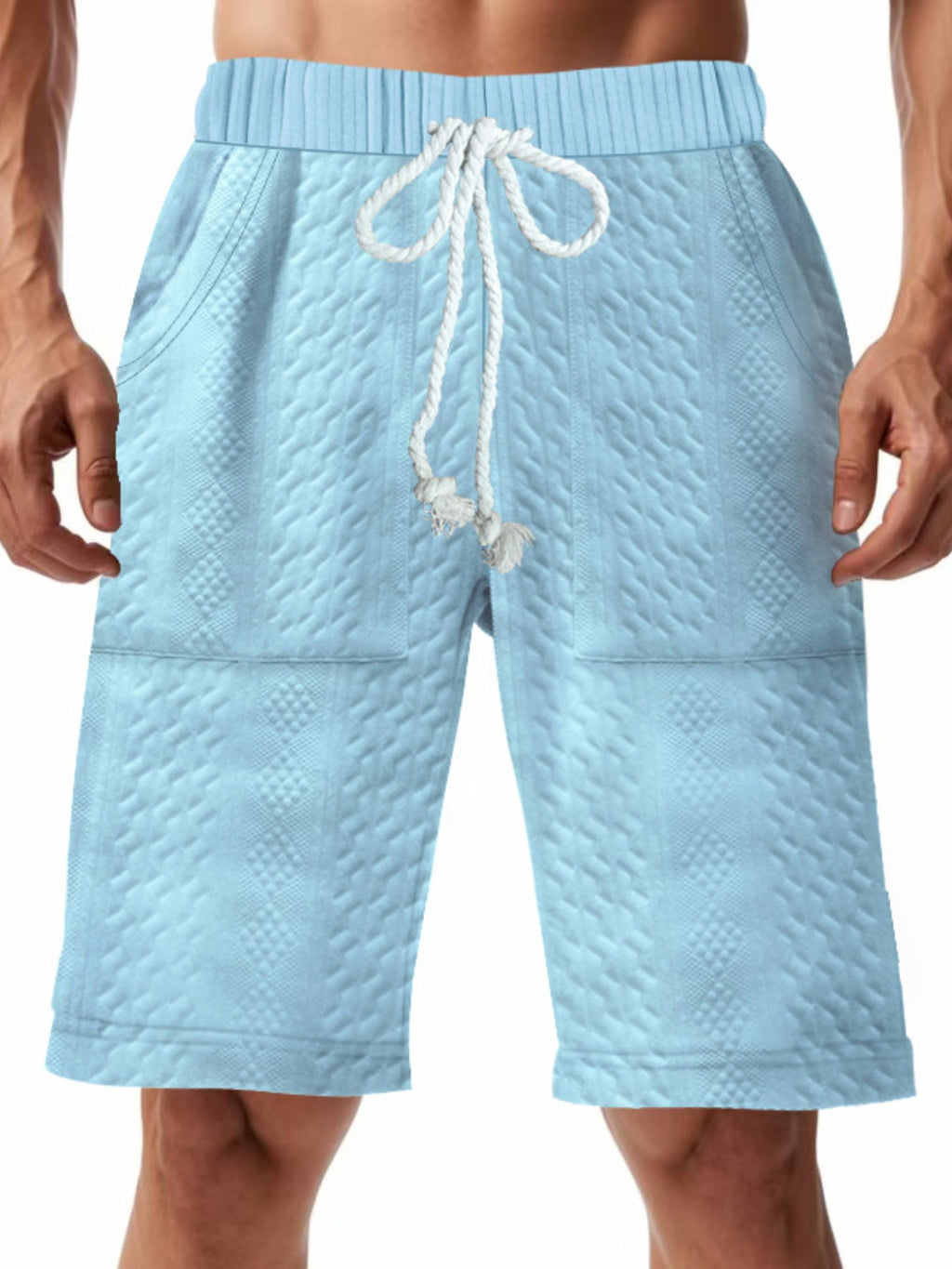 Men's Full Size Texture Drawstring Shorts Plus Size