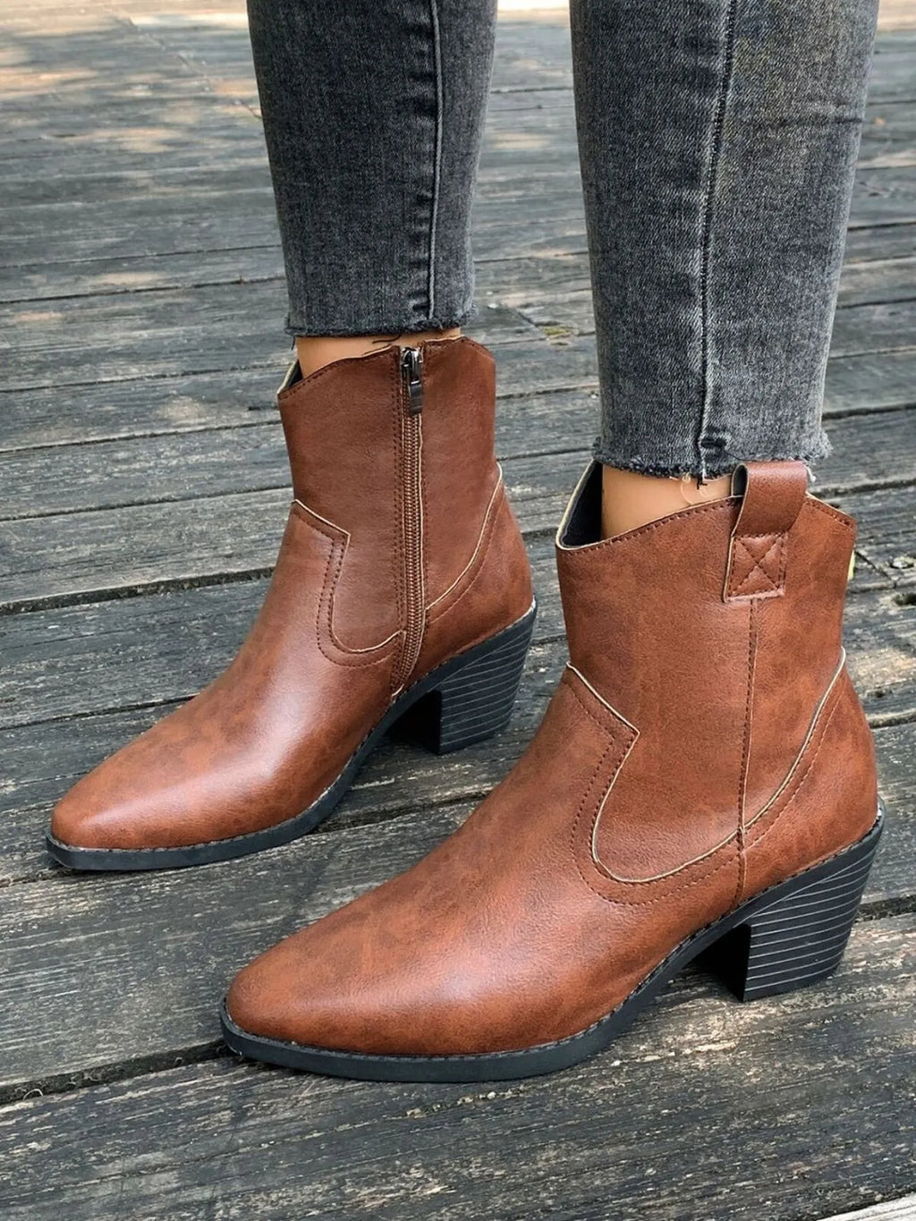 Point Toe Block Heels Boots