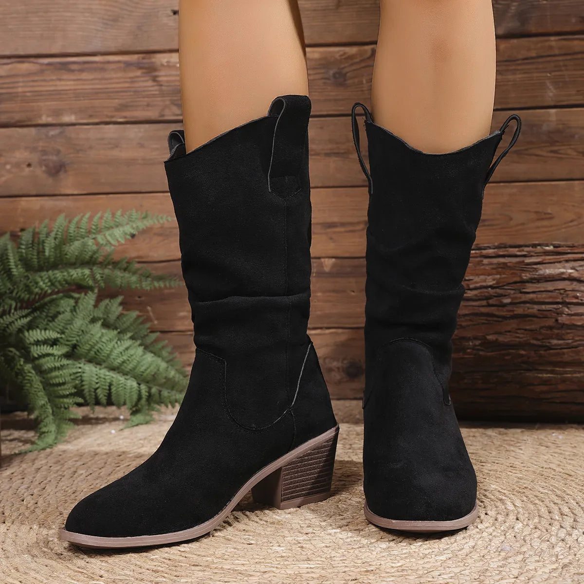 Suede Block Heels Boots
