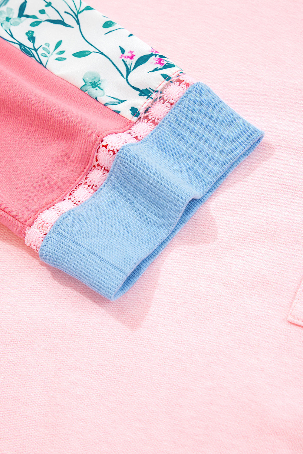 Floral Colorblock Patchwork Chest Pocket Long Sleeve Top