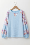 Floral Patchwork Balloon Sleeve Textured Blouse