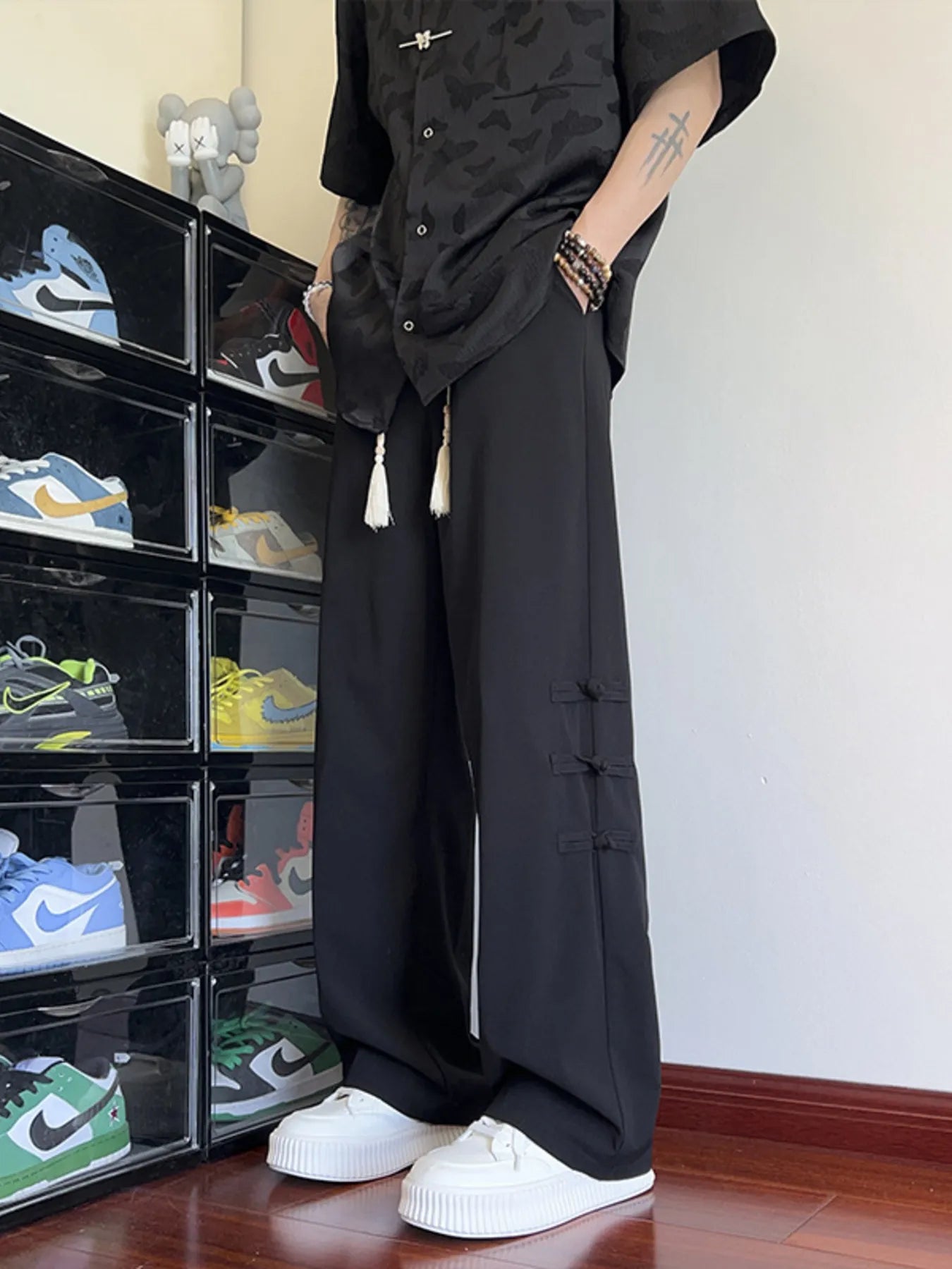 Men's Plus Size Drawstring Wide Leg Pants