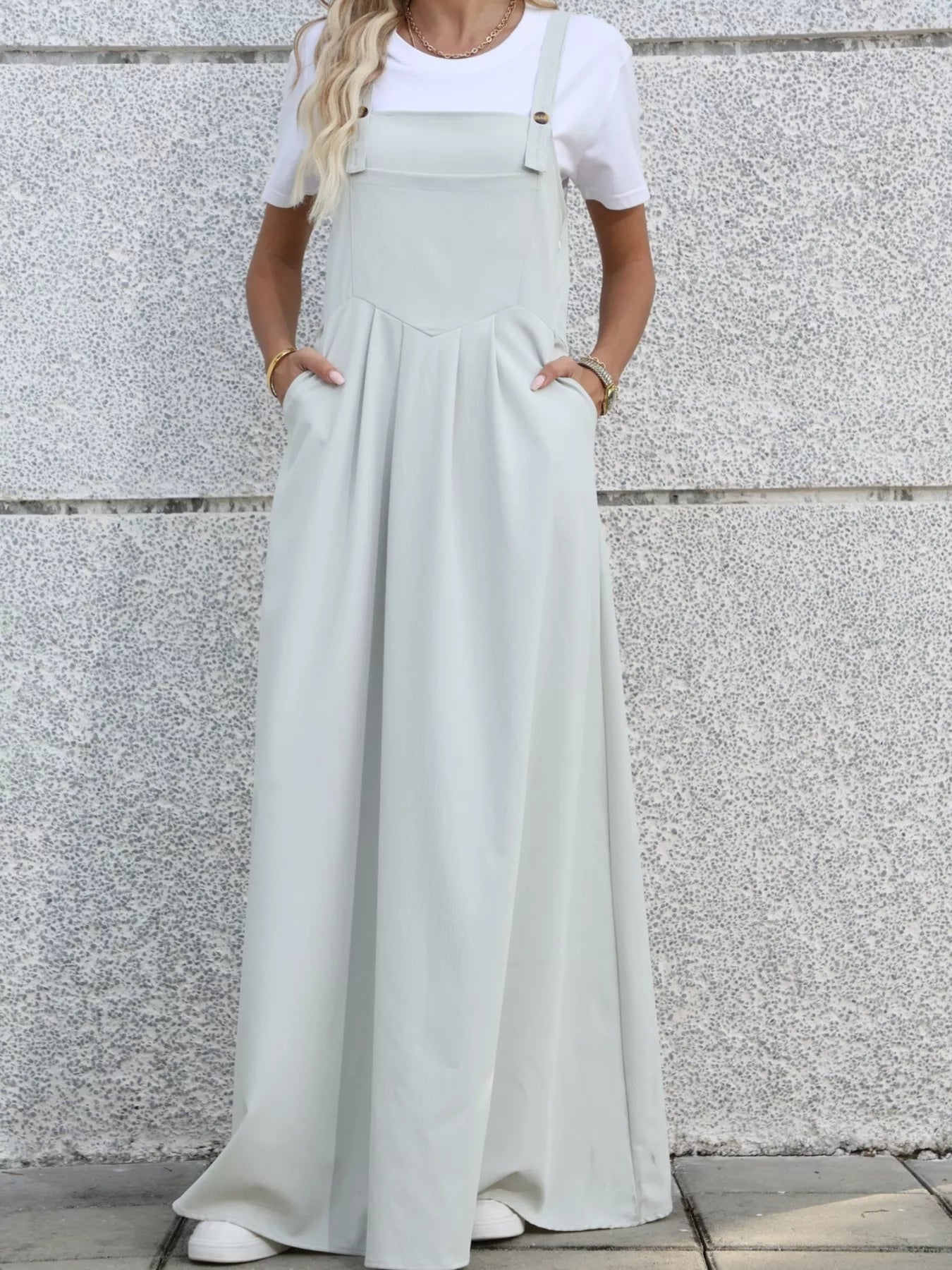 Pleated Detail Overall Dress
