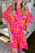 Ruffled Printed Short Sleeve Mini Dress