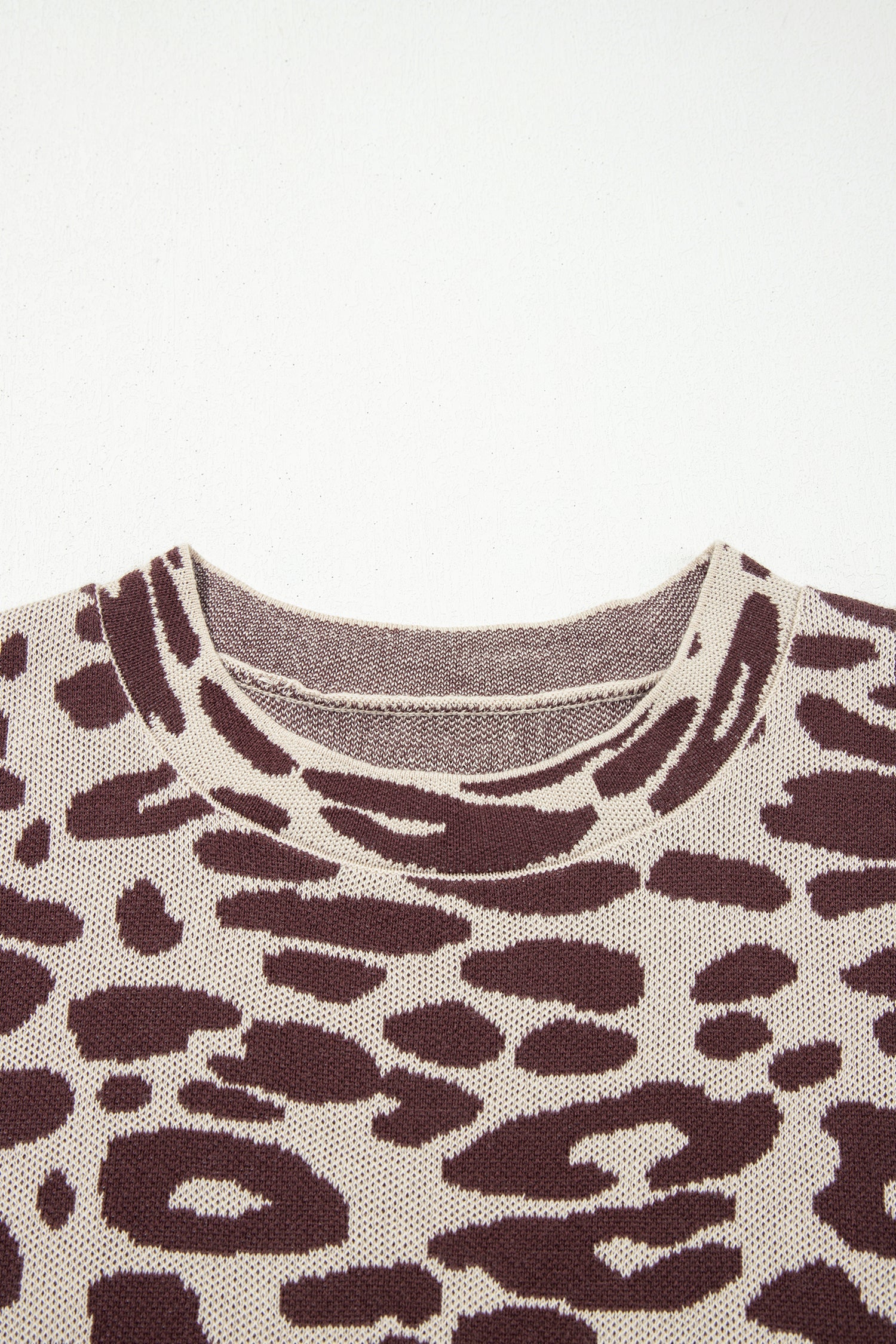Khaki Leopard Print Short Sleeve Knit Loose Pullover Sweater