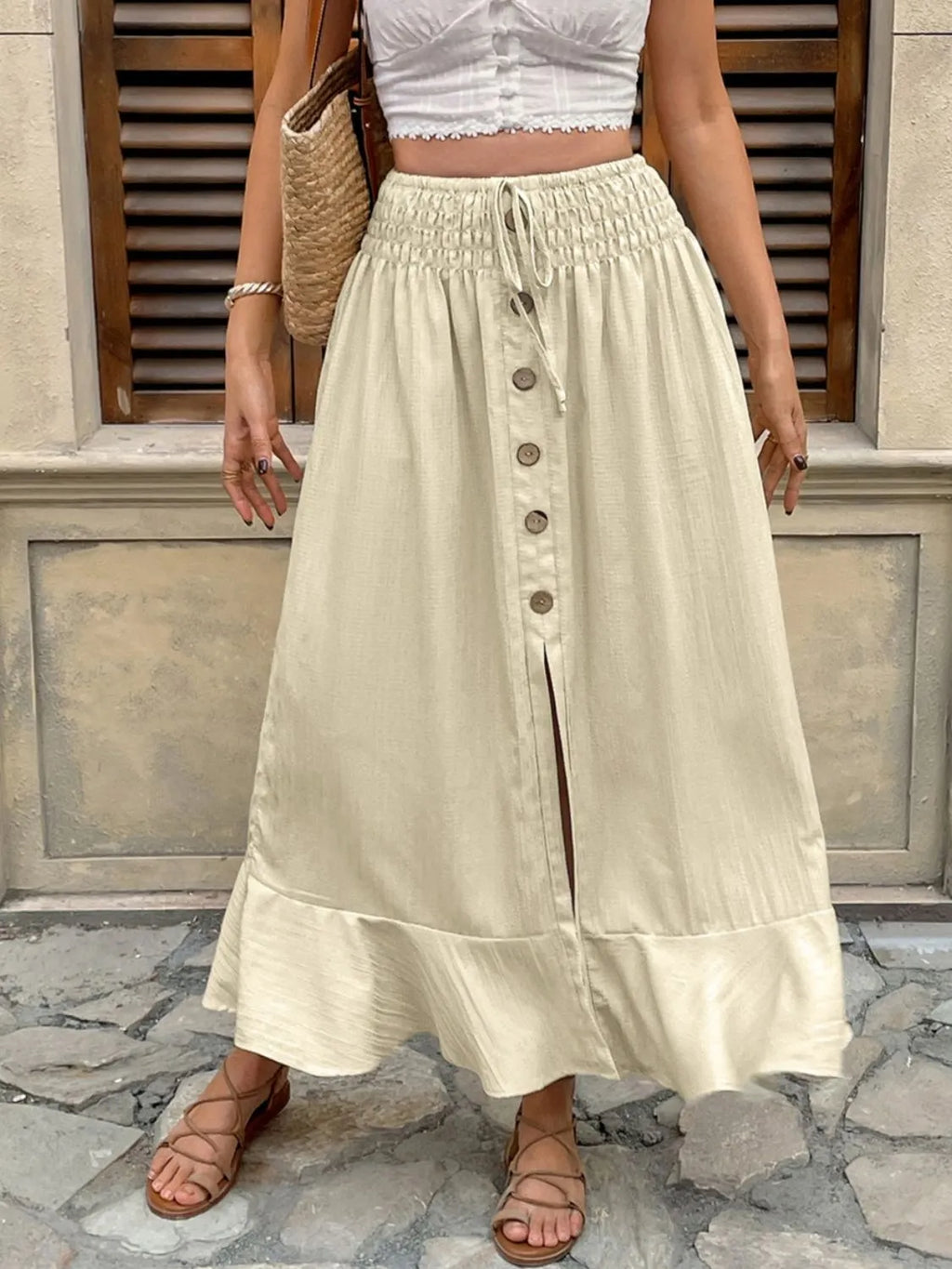 Ruffled Hem Slit Skirt