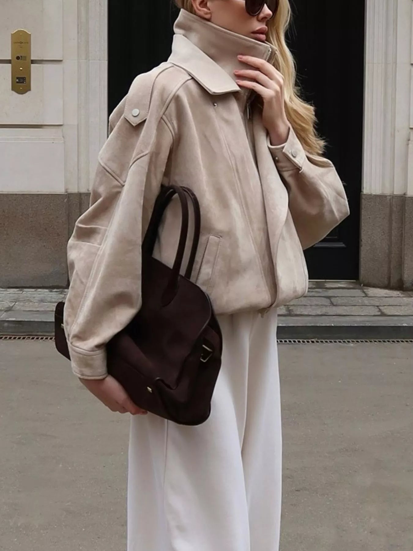 Zip Up Dropped Shoulder Moto Jacket