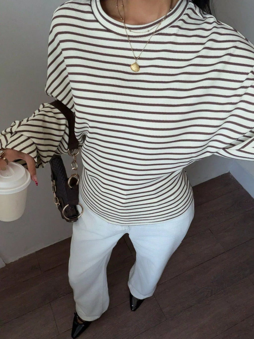 Casual Striped Batwing Sleeve T-Shirt