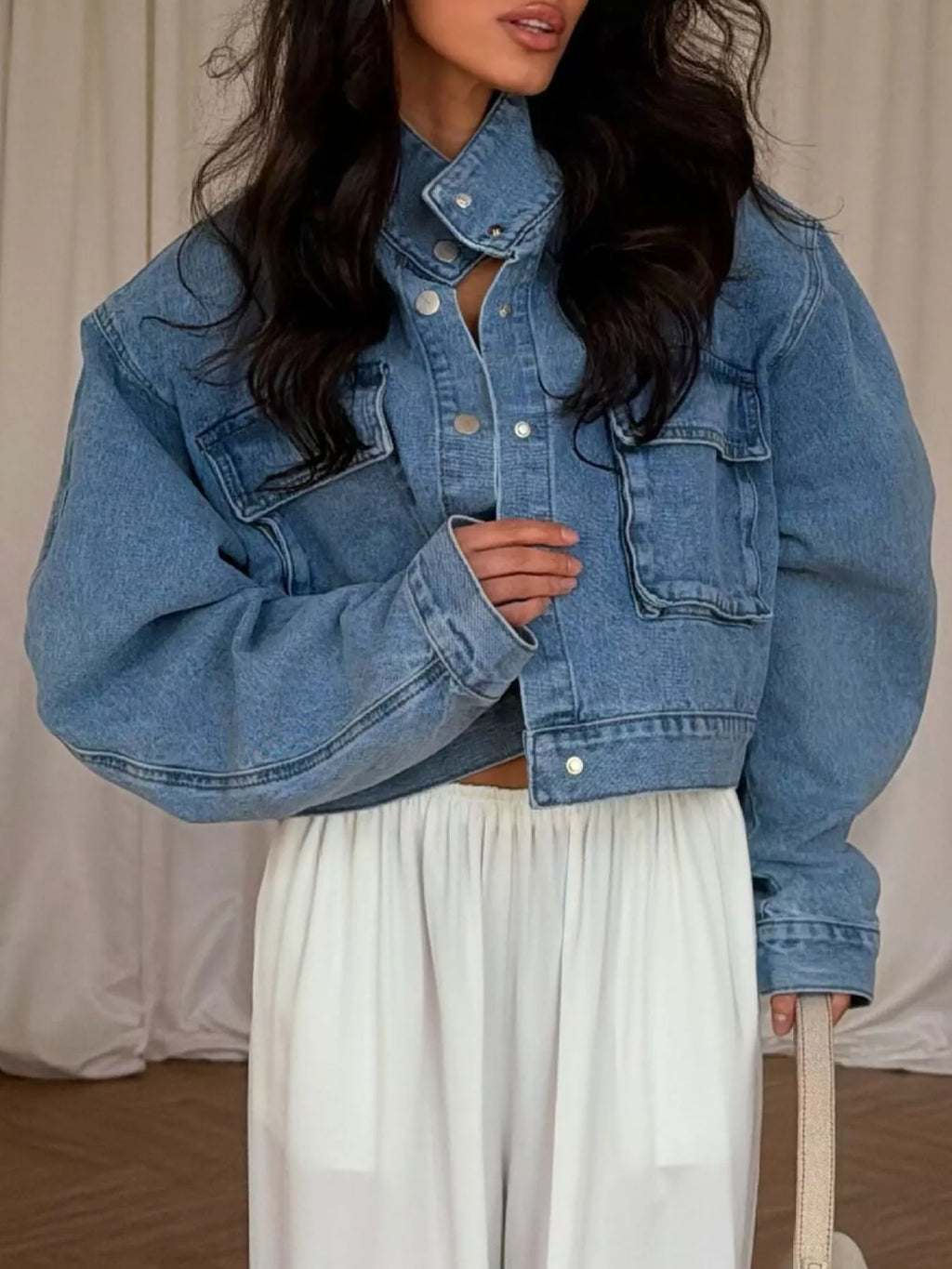 Oversized Utility Cropped Denim Jacket
