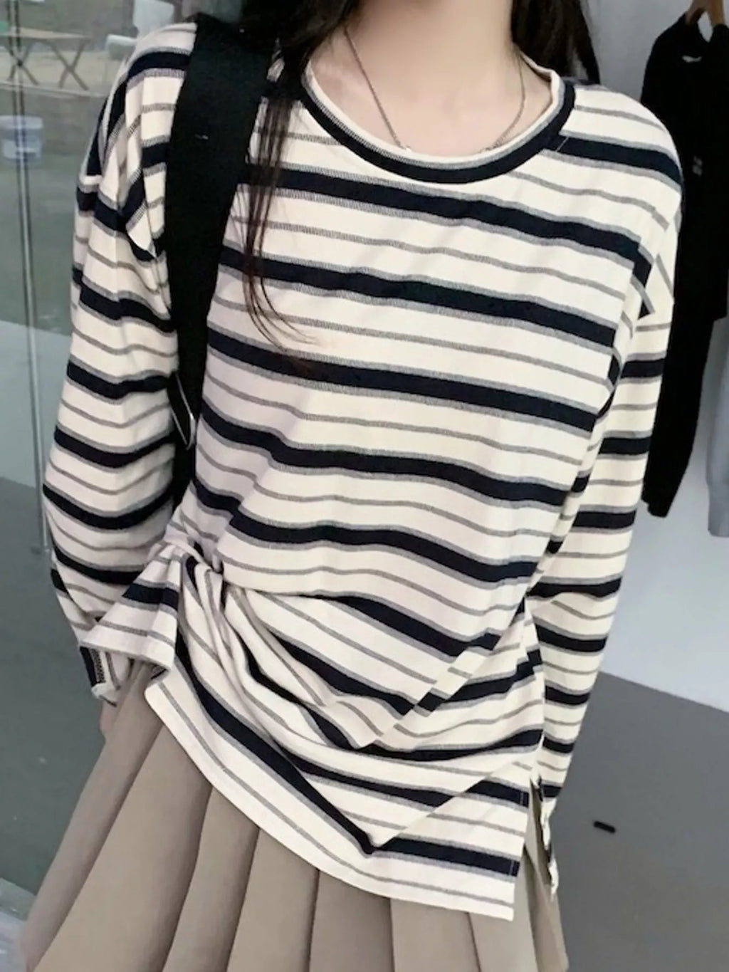 Oversized Striped Crew Neck T-Shirt