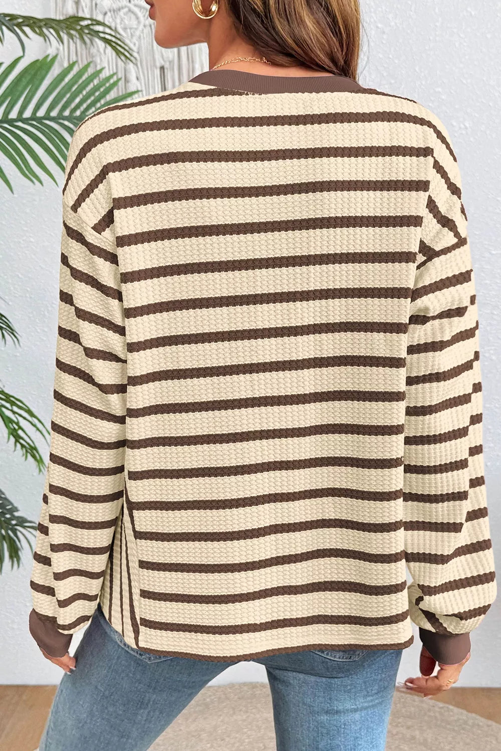 Stripe Patchwork Ribbed Cuff Casual Pullover Sweatshirt