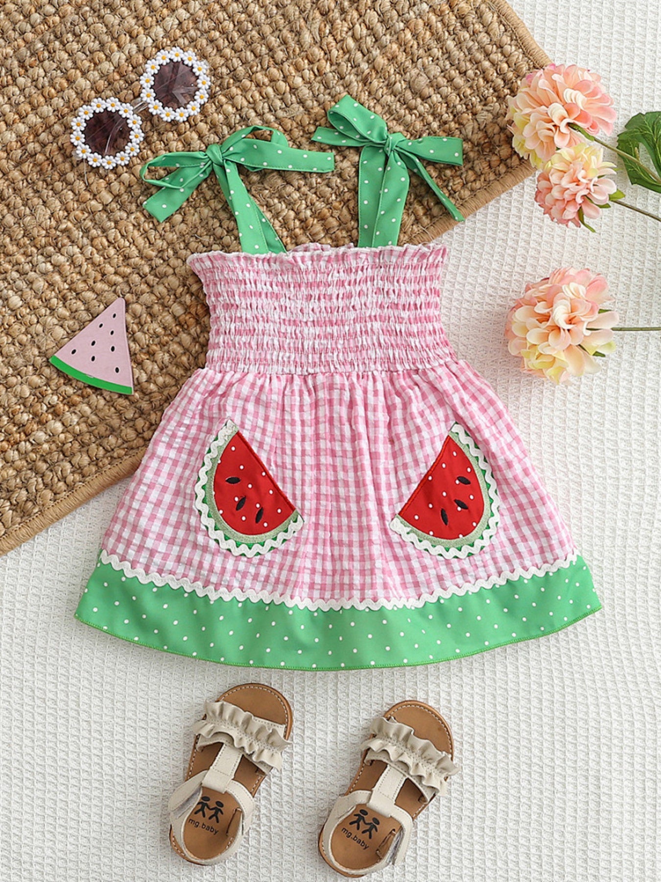 Children's Watermelon Gingham Smocked Dress