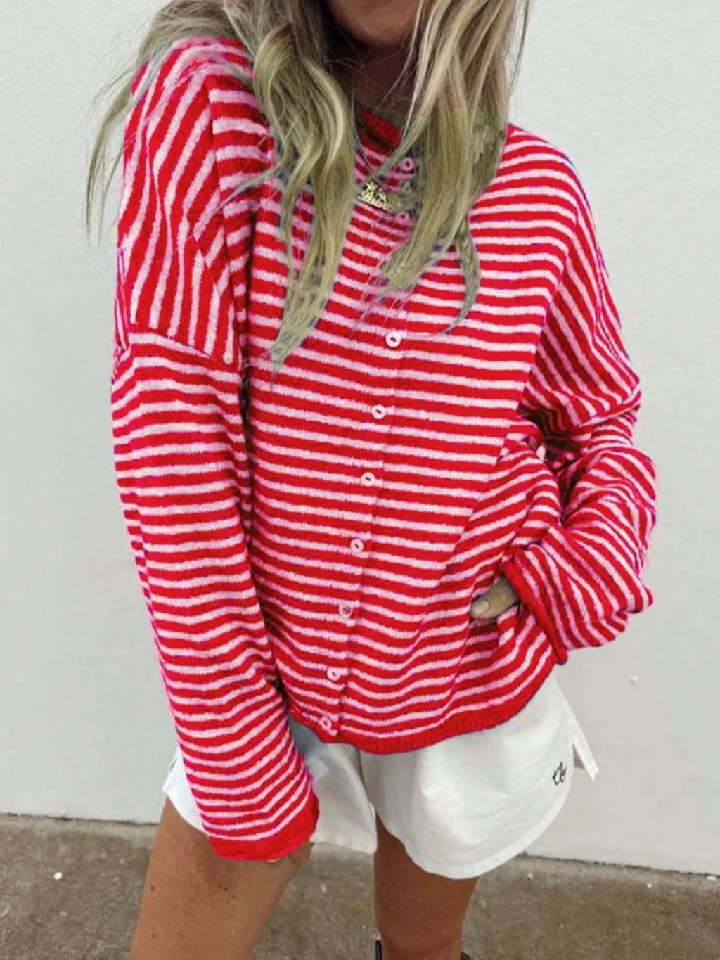 Striped Knit Button Up Cardigan