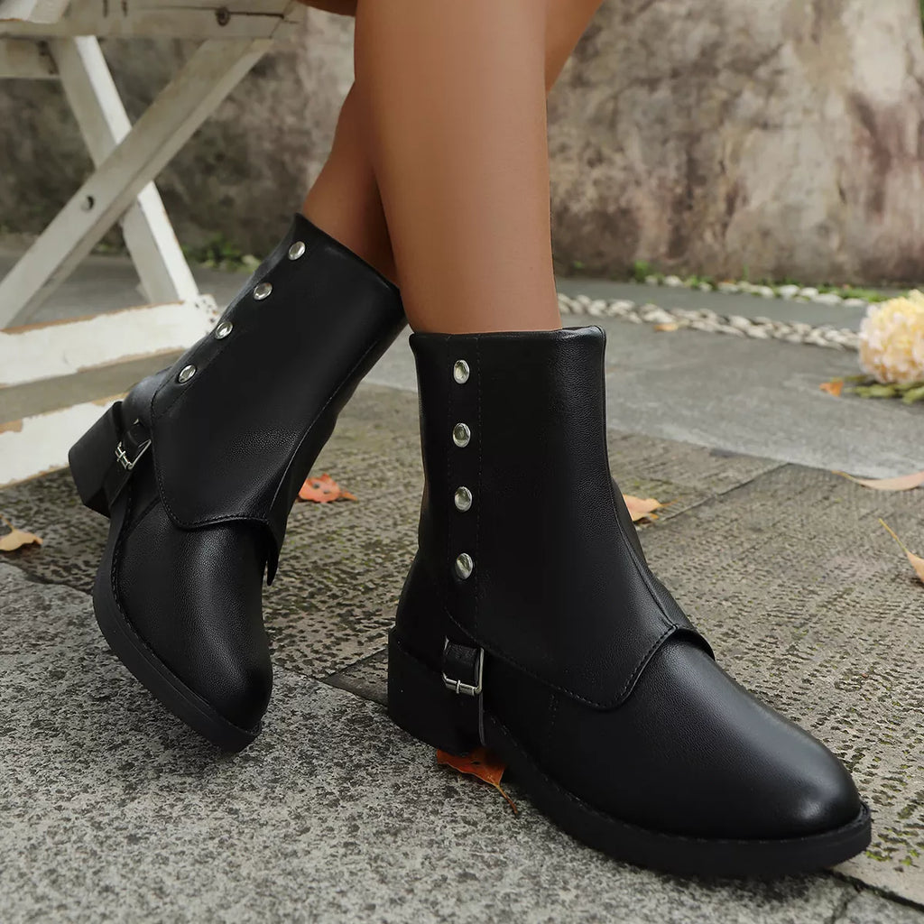 Round Toe Block Heels Boots