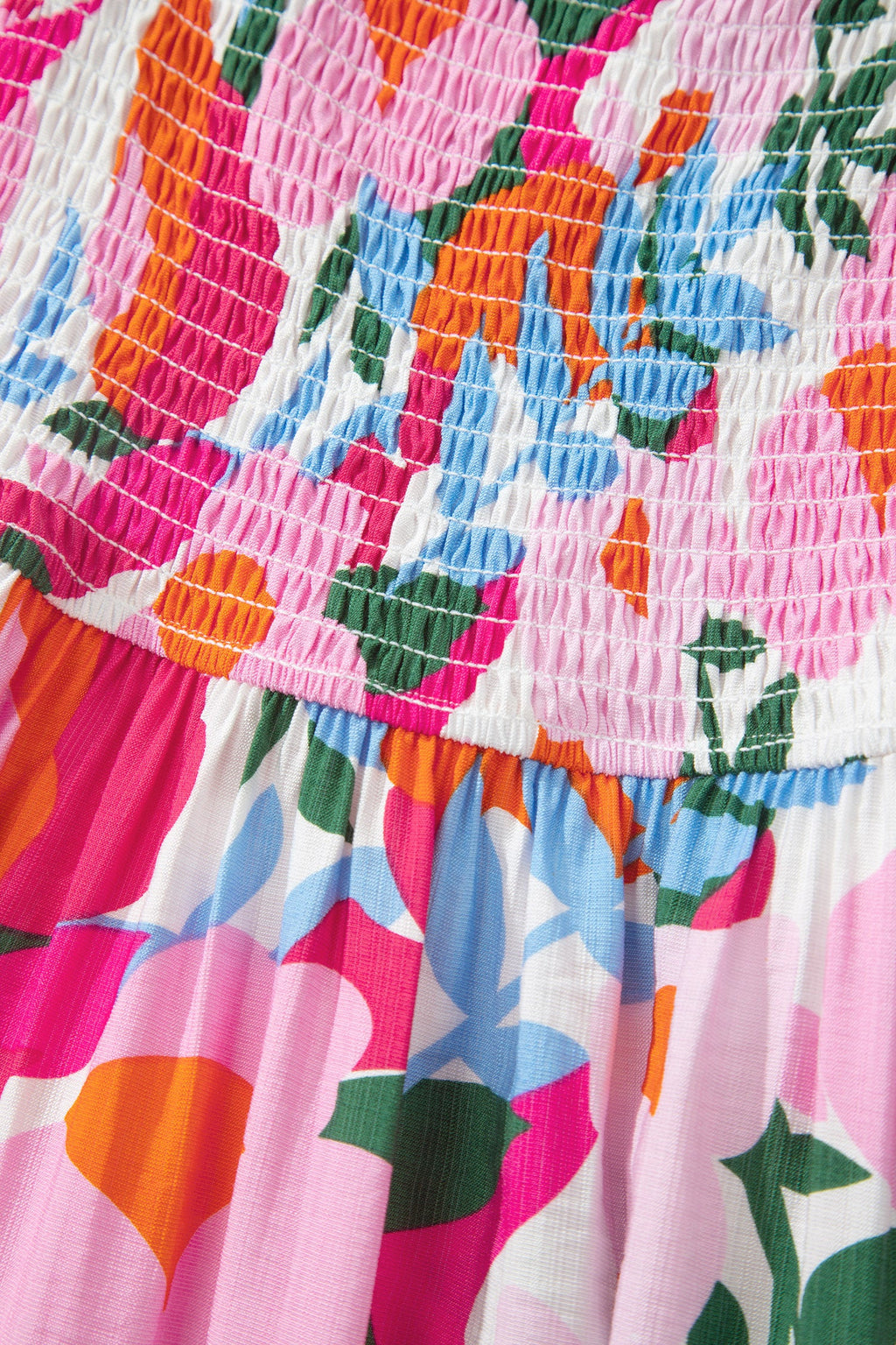 Pink Floral Print Adjustable Straps Smocked High Waist Sundress