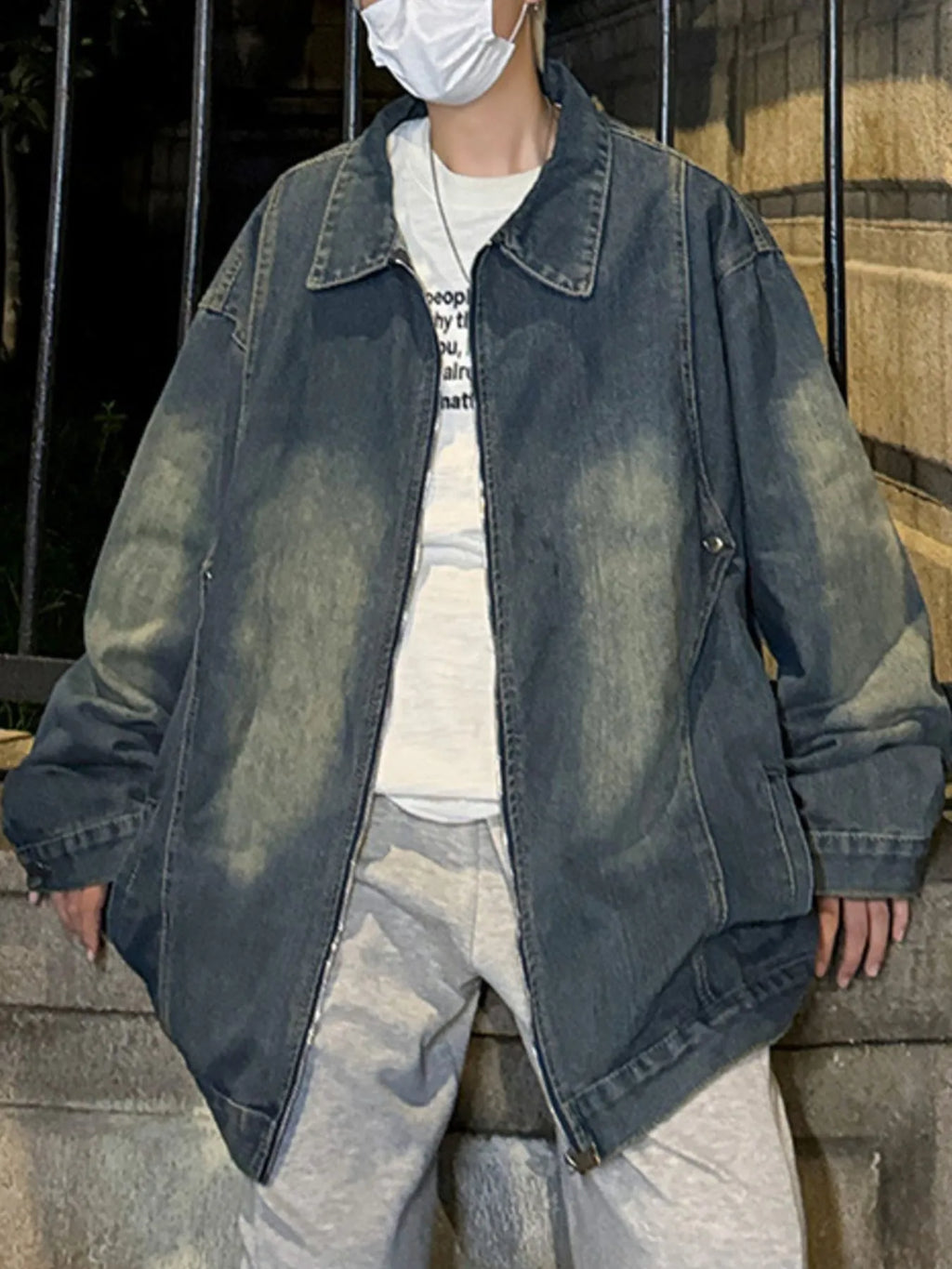 Men's Full Size Zip Up Long Sleeve Denim Jacket Plus Size