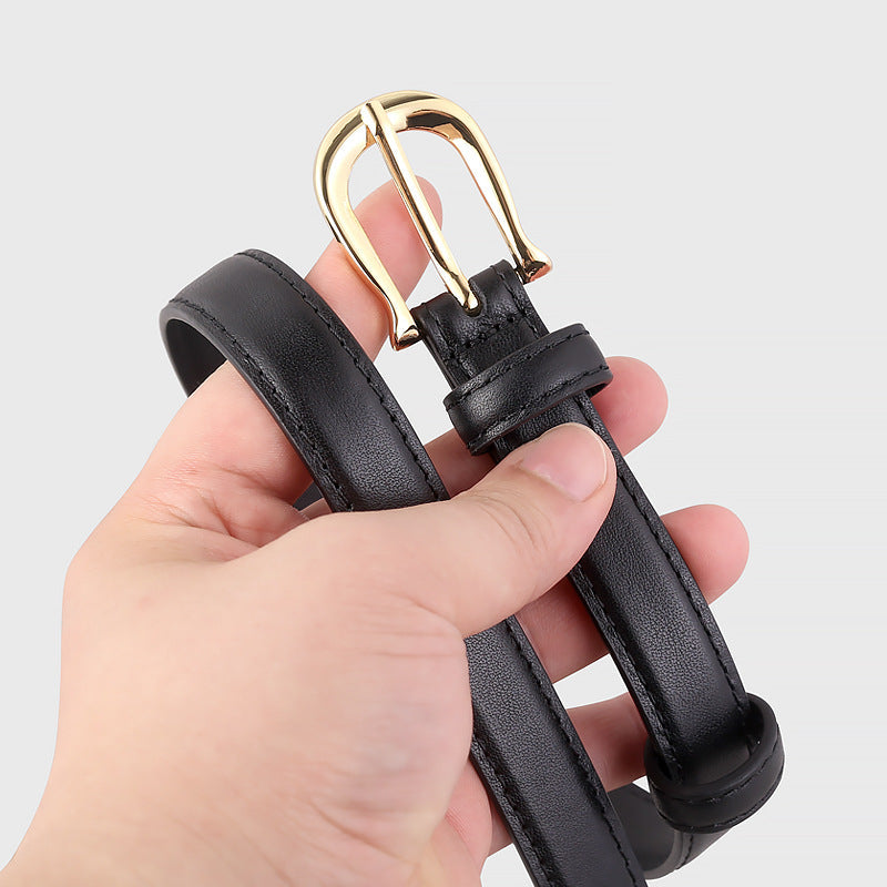 Leather Belt with Golden Buckle