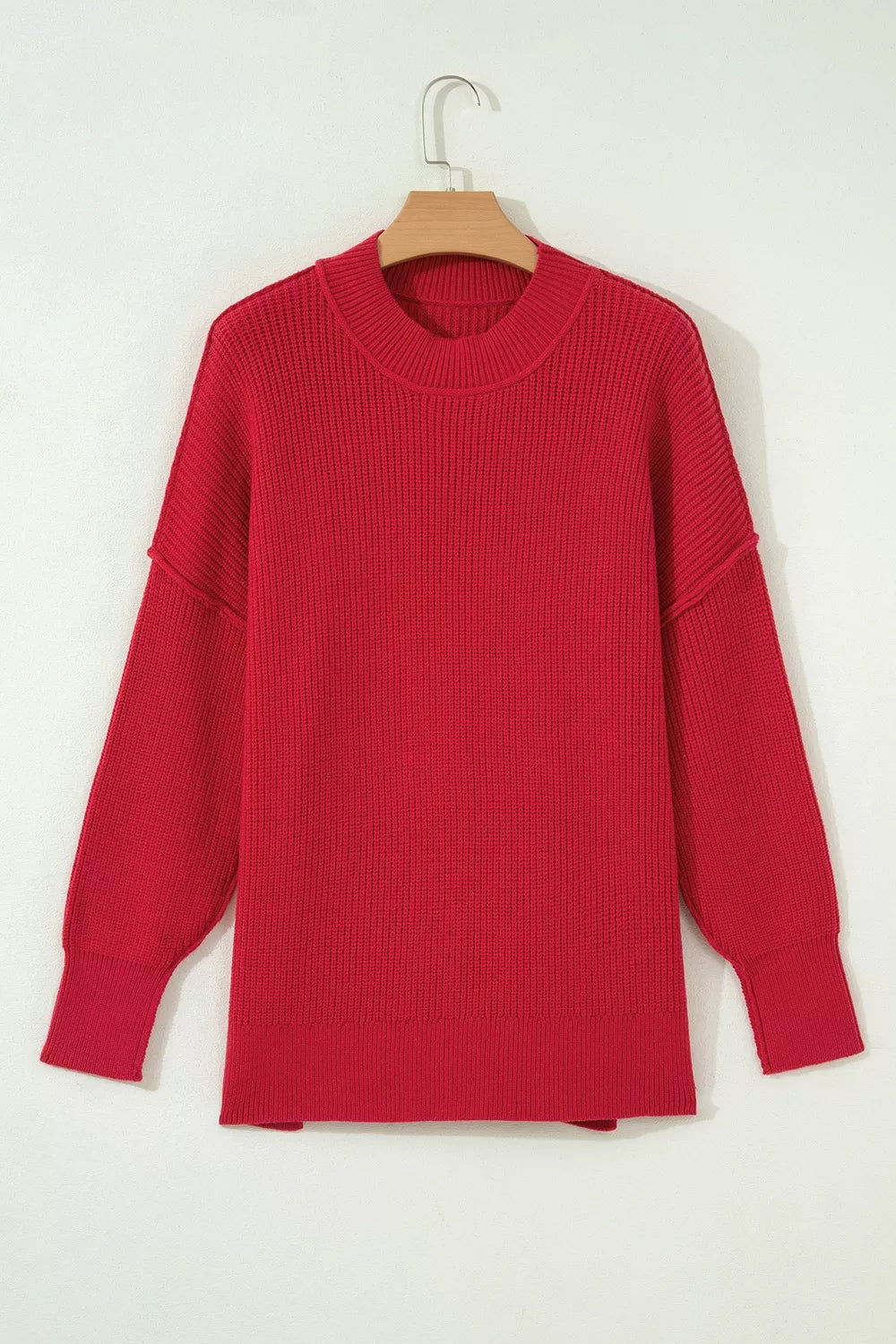 Long Sleeve Ribbed Knit Stand Neck Regular Fit Sweater