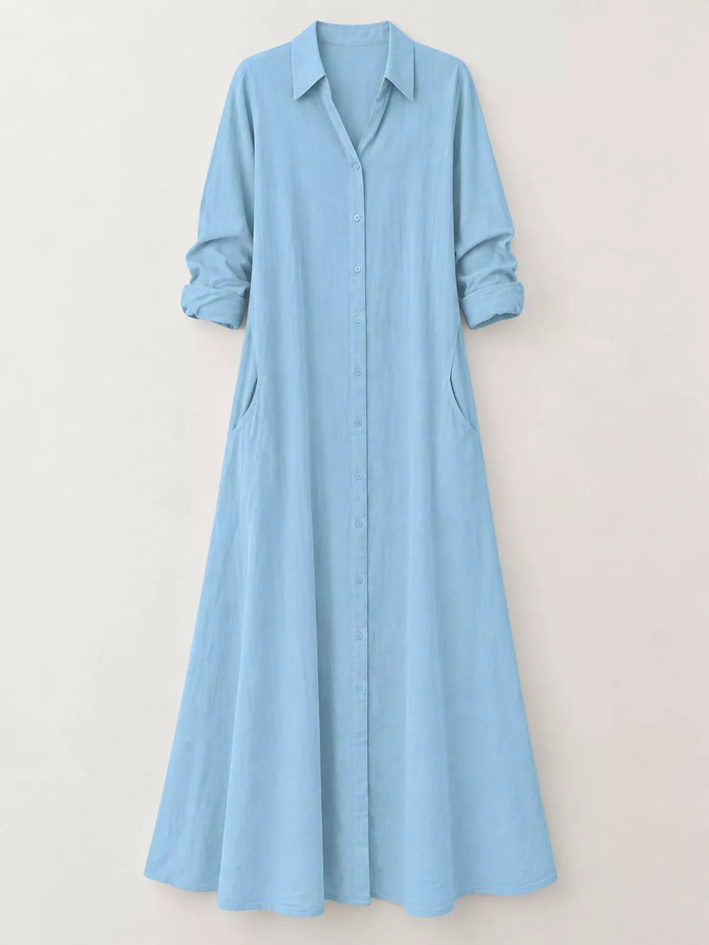 Full Size Button Front Long Sleeve Maxi Shirt Dress Plus Size