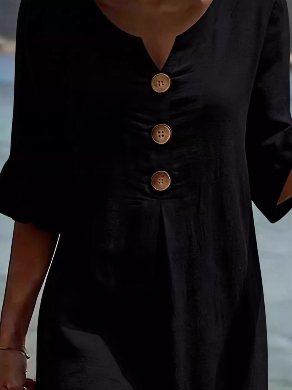 Full Size Decorative Button Ruffle Half Sleeve Dress Plus Size