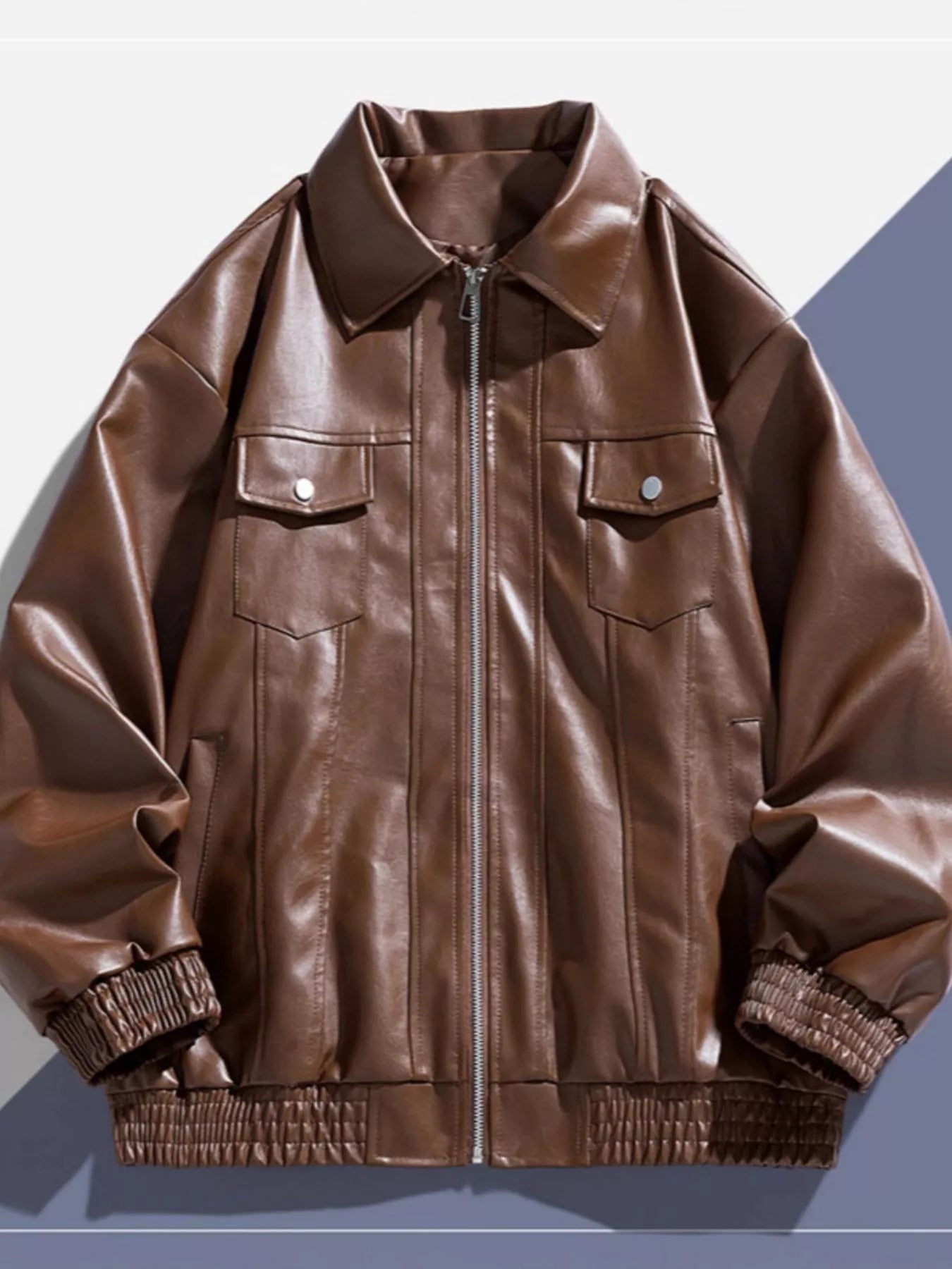 Men's Plus Size Zip Up Leather Jacket