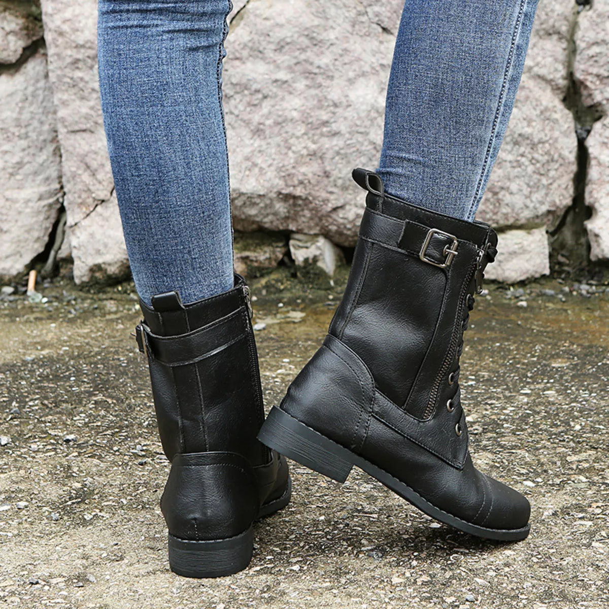 Lace-Up Ankle Boots with Zipper Detail