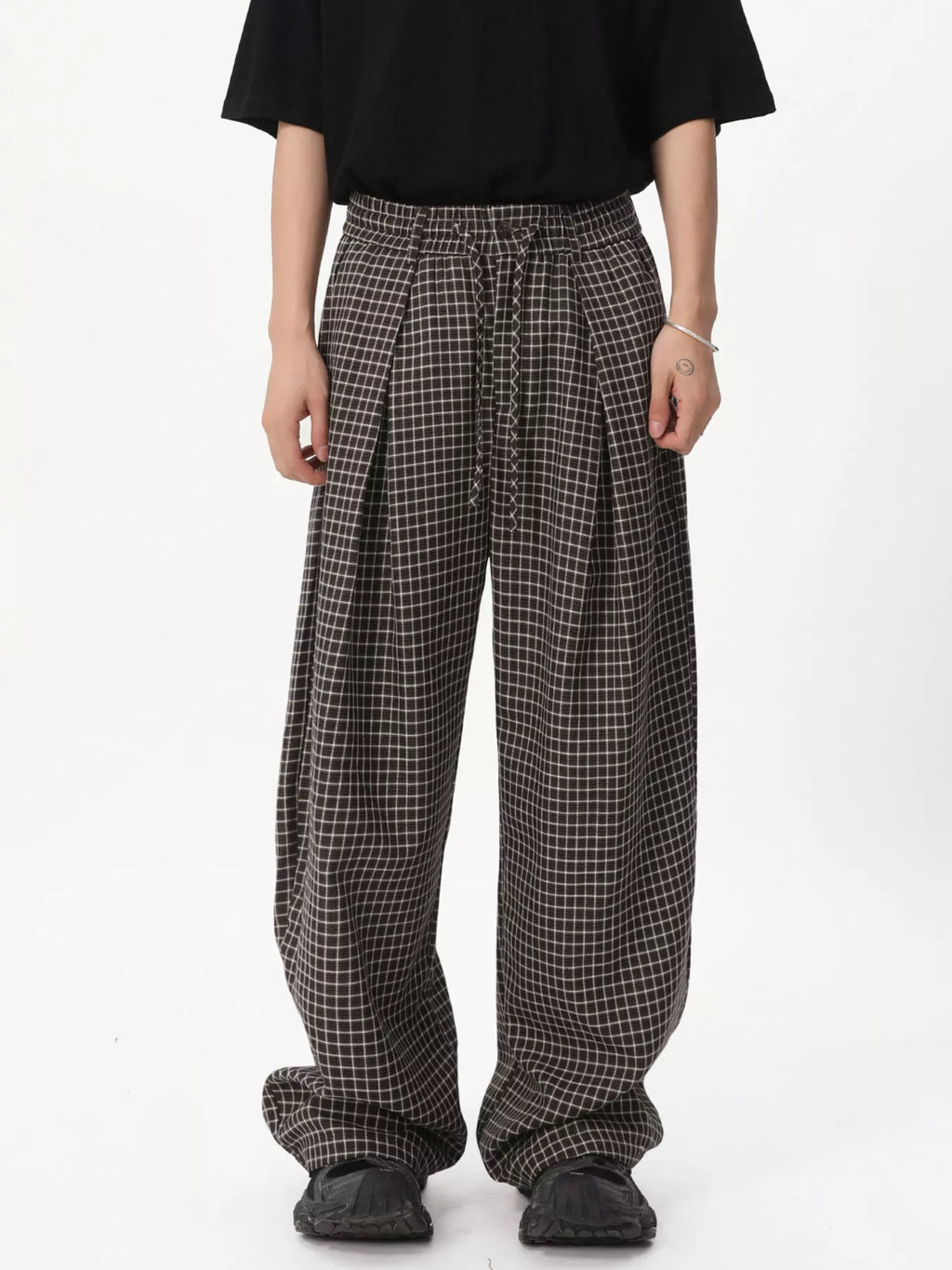 Men's Plaid Wide-Leg Pants