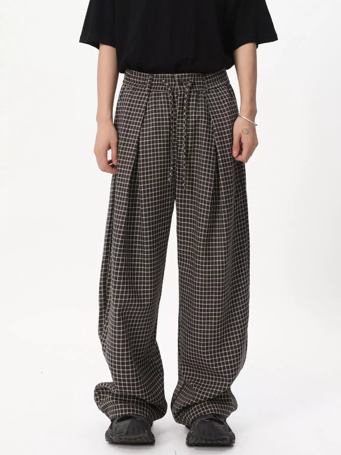 Men's Plaid Wide-Leg Pants