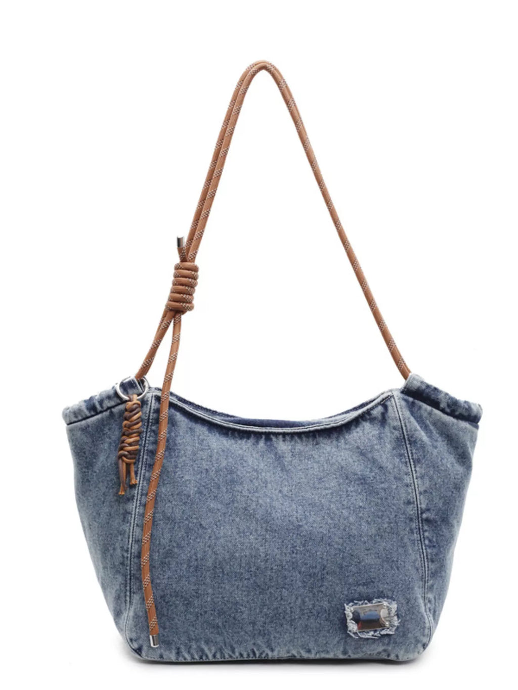 Denim Hobo Tote Bag with Rope Strap
